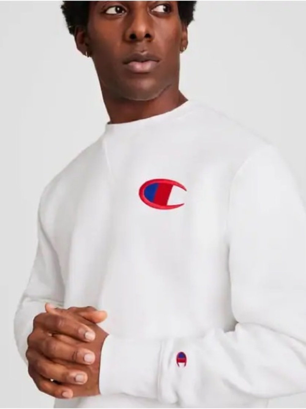 Champion White Crewneck Sweatshirt with Red & Blue Logo